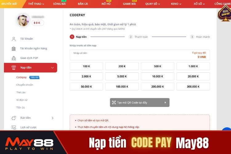 May88 nạp tiền bằng code pay chuyển khoản siêu tốc